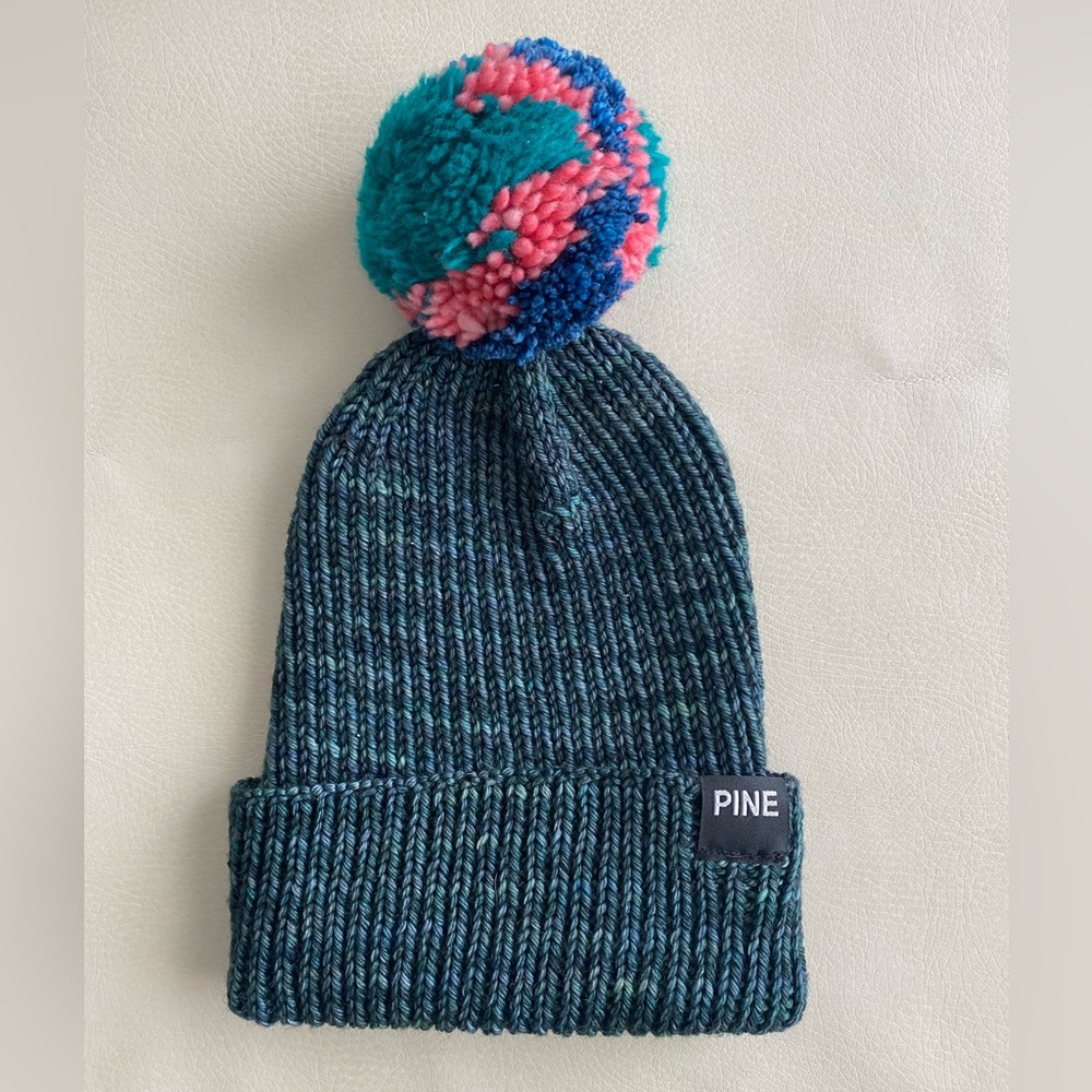 Hand knit beanie, with pom pom